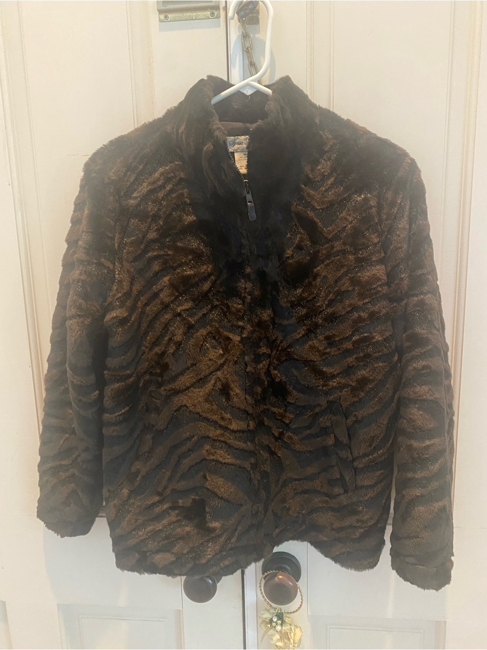 Sport Haley Brown and Black Tiger-Stripe Teddy Jacket